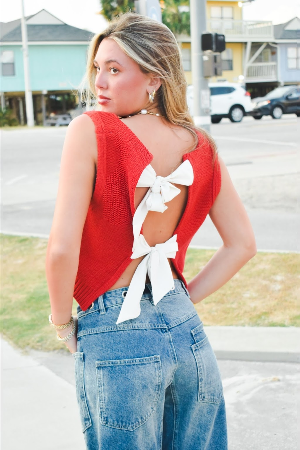 Back Bow Knit Tank-100 - TOPS - SHORT SLEEVE/SLEEVELESS-CLOUD TEN-[option4]-[option5]-[option6]-Leather & Lace Boutique Shop
