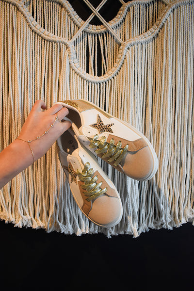 Vintage Gold Lace Up Sneakers-180 - SHOES-GOLDEN ROAD-[option4]-[option5]-[option6]-Leather & Lace Boutique Shop