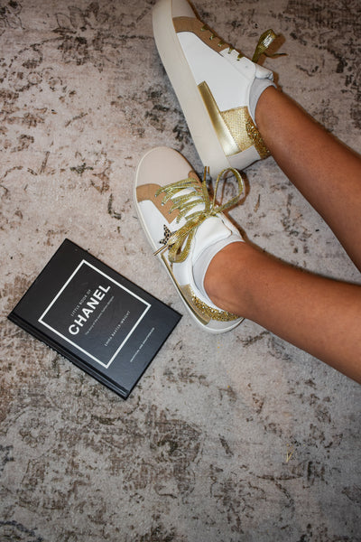 Vintage Gold Lace Up Sneakers-180 - SHOES-GOLDEN ROAD-[option4]-[option5]-[option6]-Leather & Lace Boutique Shop