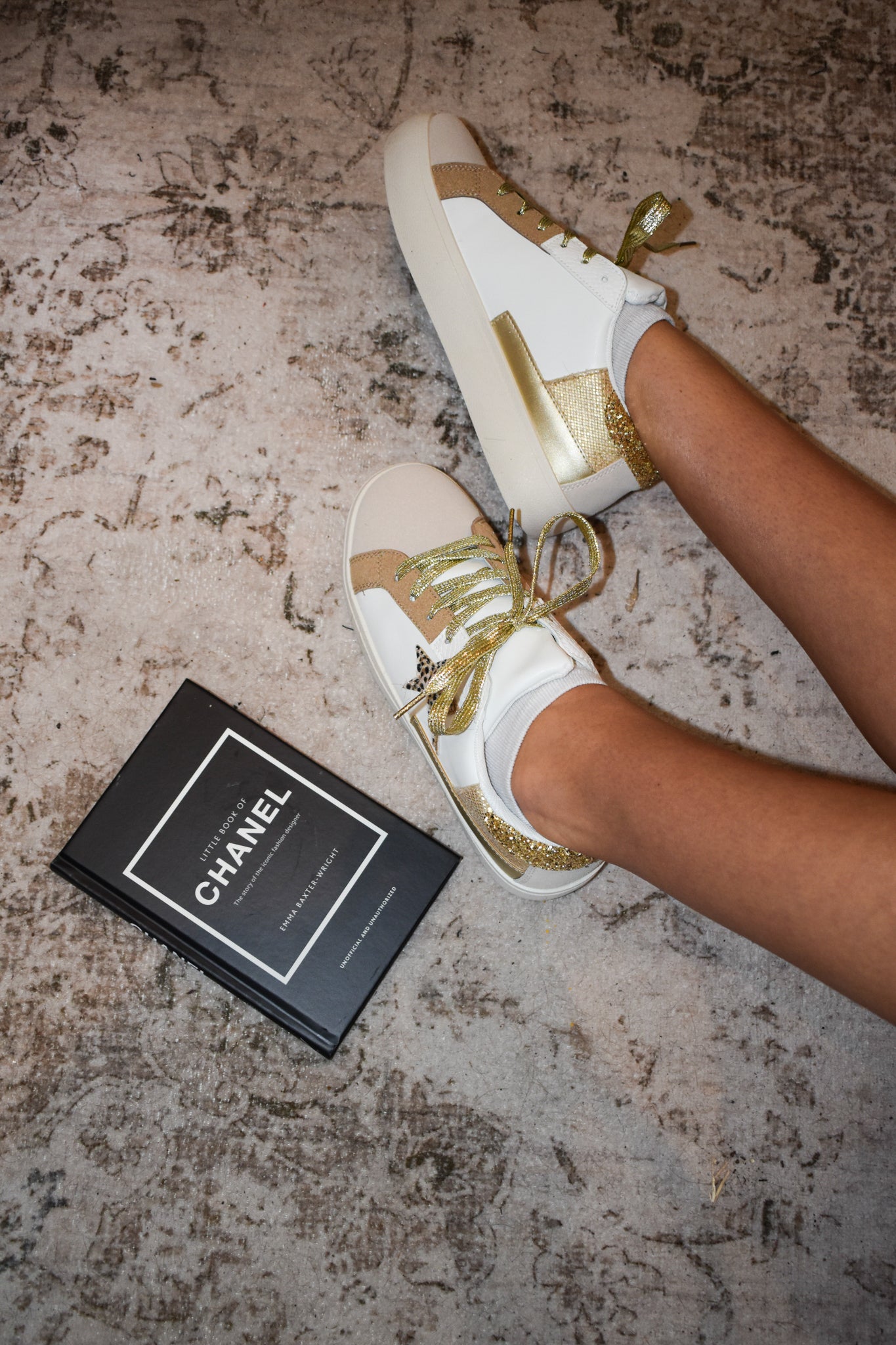 Vintage Gold Lace Up Sneakers-180 - SHOES-GOLDEN ROAD-[option4]-[option5]-[option6]-Leather & Lace Boutique Shop