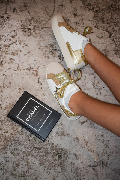Vintage Gold Lace Up Sneakers-180 - SHOES-GOLDEN ROAD-[option4]-[option5]-[option6]-Leather & Lace Boutique Shop