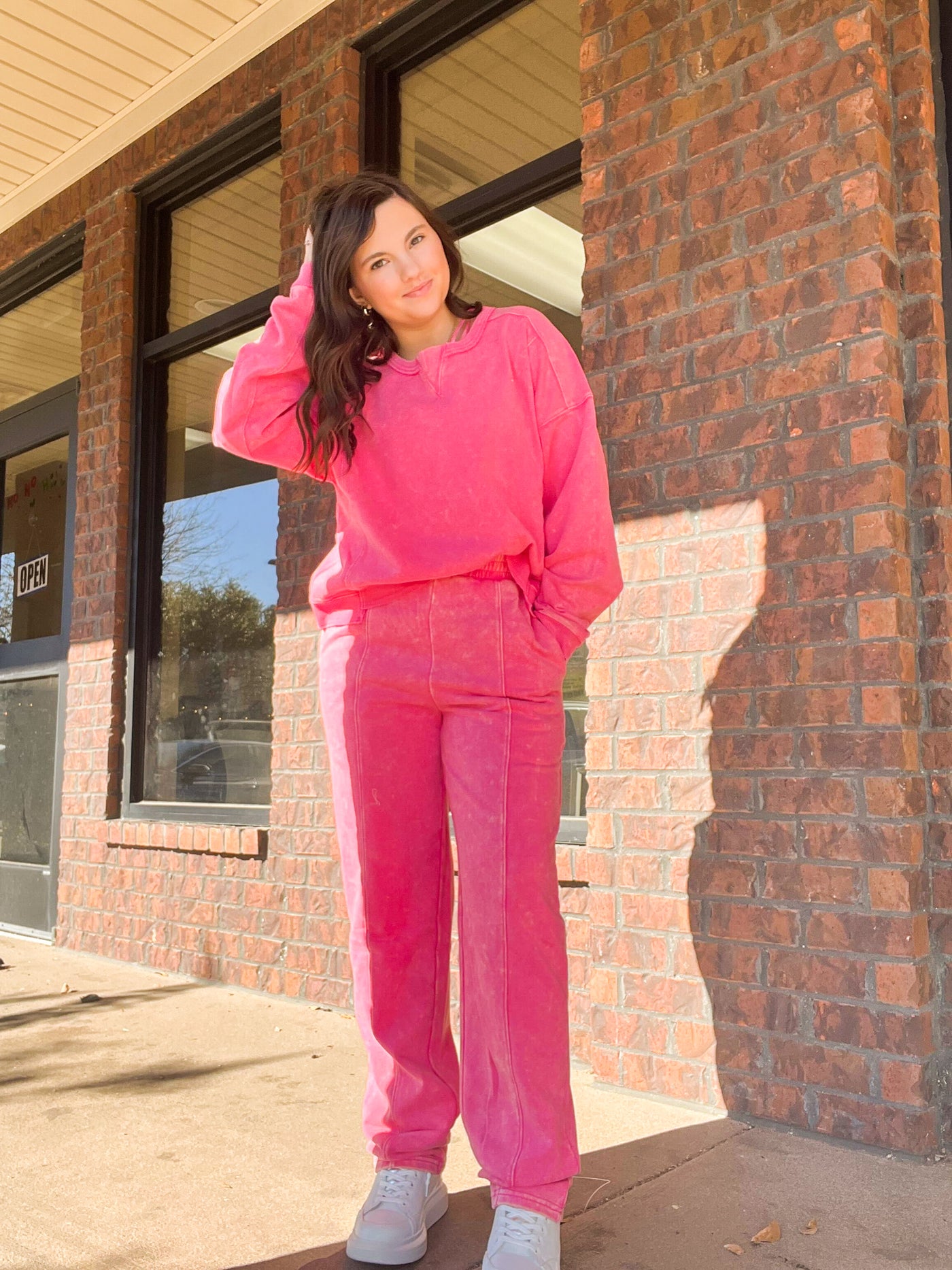 On The Go Mineral Wash Jogger Set - Hot Pink-170 - DRESSES / ROMPERS / SETS-VERY J-[option4]-[option5]-[option6]-Leather & Lace Boutique Shop