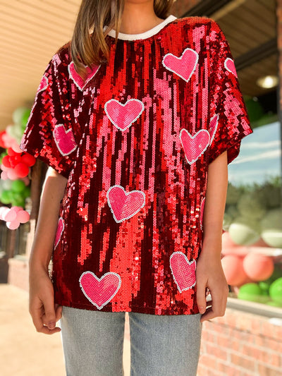 Loves Me Not Sequin Oversized Tee-100 - TOPS - SHORT SLEEVE/SLEEVELESS-MAIN STRIP-[option4]-[option5]-[option6]-Leather & Lace Boutique Shop