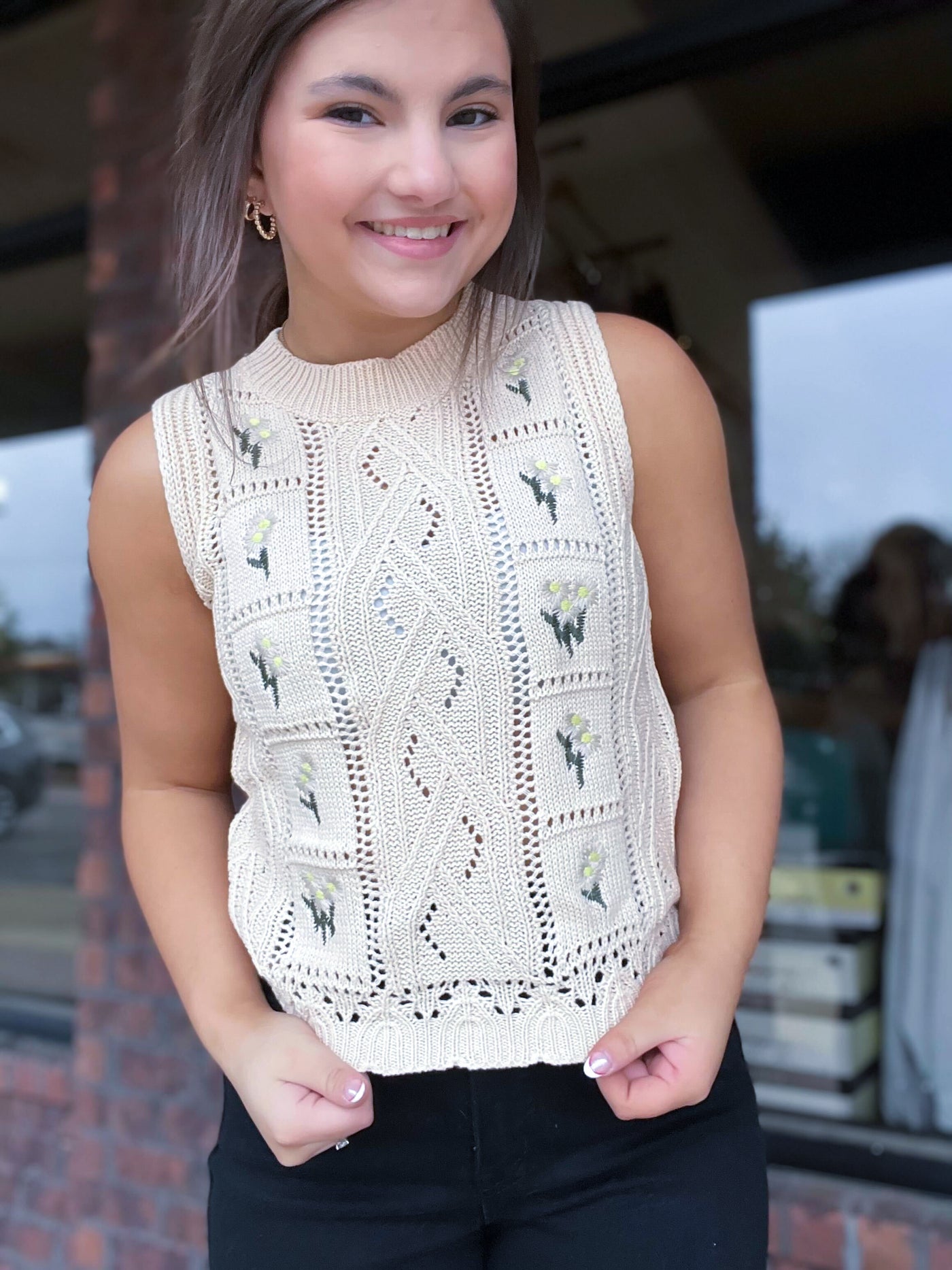 Flower Embroidered Sleeveless Sweater-100 - TOPS - SHORT SLEEVE/SLEEVELESS-EN MERCI-[option4]-[option5]-[option6]-Leather & Lace Boutique Shop