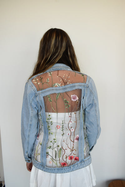 Sheer Floral Denim Jacket-140 - TOPS - LAYERS/OUTERWEAR-DAVI & DANI-[option4]-[option5]-[option6]-Leather & Lace Boutique Shop