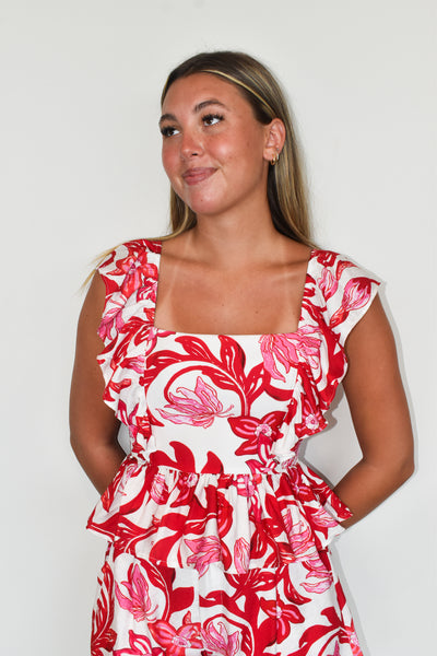 Tropical Bloom Peplum Blouse-170 - SETS-ENTRO-[option4]-[option5]-[option6]-Leather & Lace Boutique Shop
