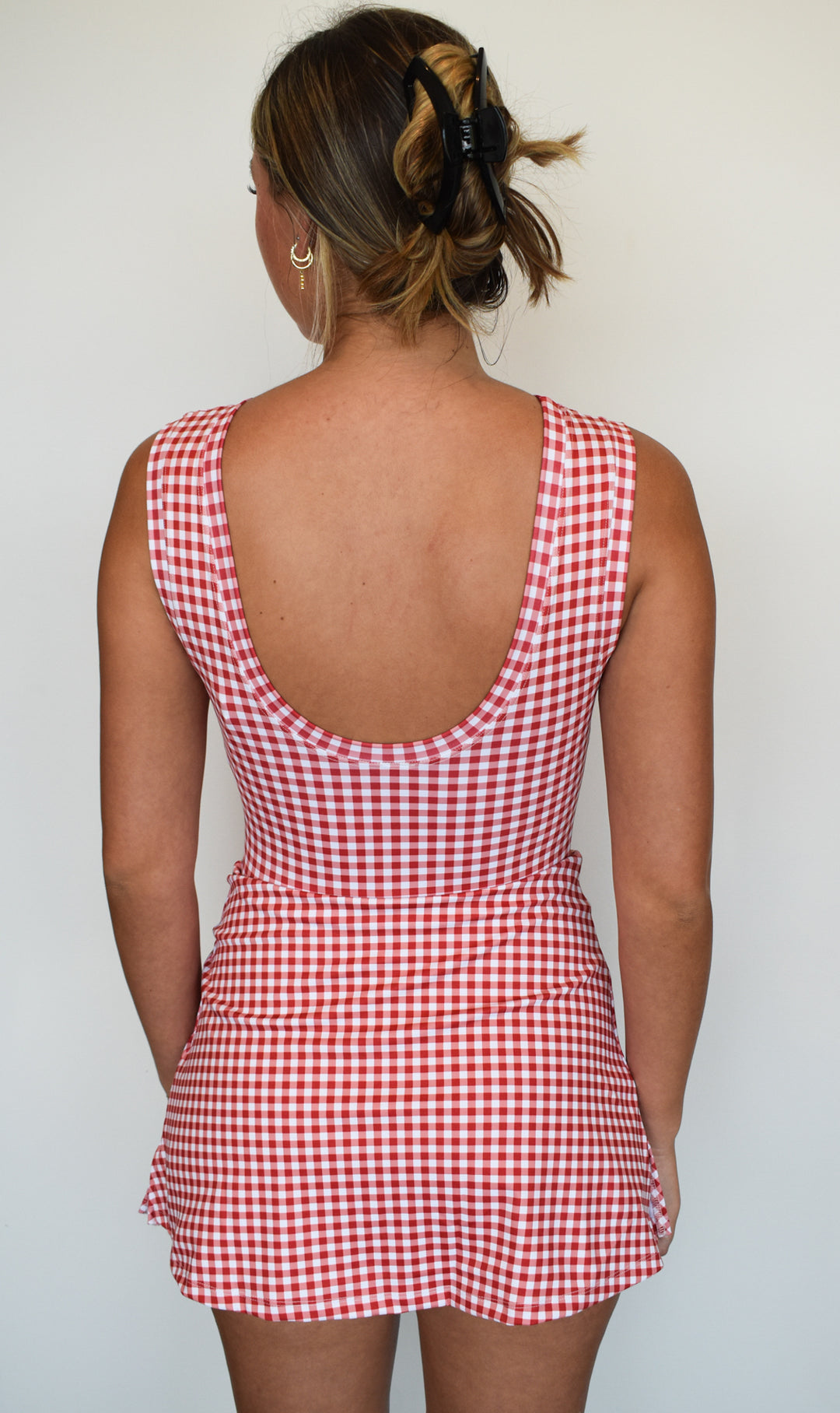 Gingham Wrap Front Athletic Dress- Red