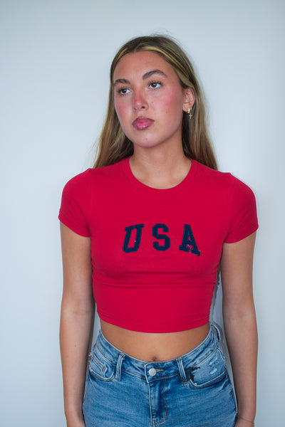 USA Cropped Tee-100 - TOPS - SHORT SLEEVE/SLEEVELESS-LOVE POEM-[option4]-[option5]-[option6]-Leather & Lace Boutique Shop