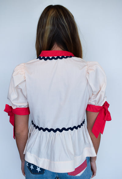 Ric Rac Puff Shoulder Blouse-100 - TOPS - SHORT SLEEVE/SLEEVELESS-ENTRO-[option4]-[option5]-[option6]-Leather & Lace Boutique Shop