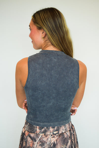 Quarter Zip Ribbed Tank- Black-100 - TOPS - SHORT SLEEVE/SLEEVELESS-ONCE ONCE-[option4]-[option5]-[option6]-Leather & Lace Boutique Shop