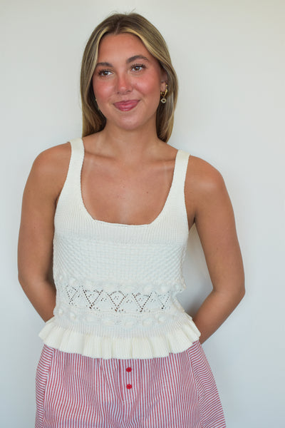 Pointelle Ruffle Hem Tank-100 - TOPS - SHORT SLEEVE/SLEEVELESS-HEYSON-[option4]-[option5]-[option6]-Leather & Lace Boutique Shop