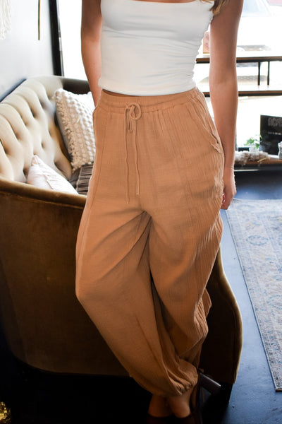Tie Ankle Linen Pants- Taupe-160 - BOTTOMS - OTHER-VERY J-[option4]-[option5]-[option6]-Leather & Lace Boutique Shop