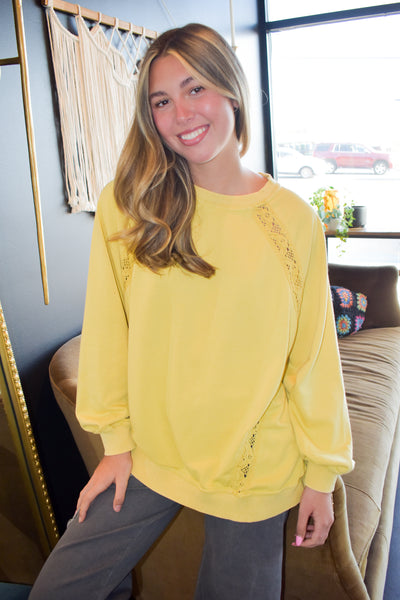 Peek-A-Boo Lace Long Sleeve- Yellow-130 - TOPS - SWEATERS/SWEATSHIRTS-VERY J-[option4]-[option5]-[option6]-Leather & Lace Boutique Shop