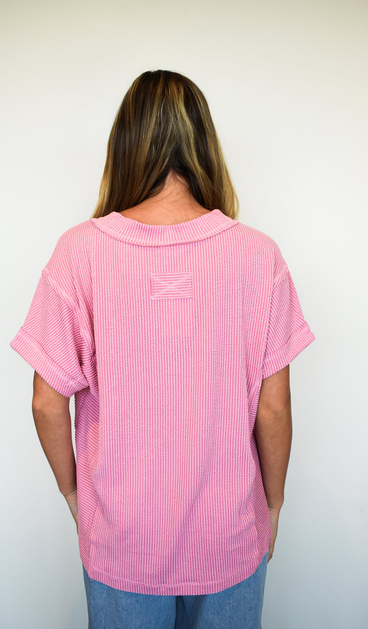 Wide Hem Ribbed Knit Tee- Rose-100 - TOPS - SHORT SLEEVE/SLEEVELESS-VERY J-[option4]-[option5]-[option6]-Leather & Lace Boutique Shop