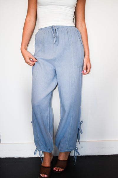 Tie Ankle Linen Pants- Denim-160 - BOTTOMS - OTHER-VERY J-[option4]-[option5]-[option6]-Leather & Lace Boutique Shop