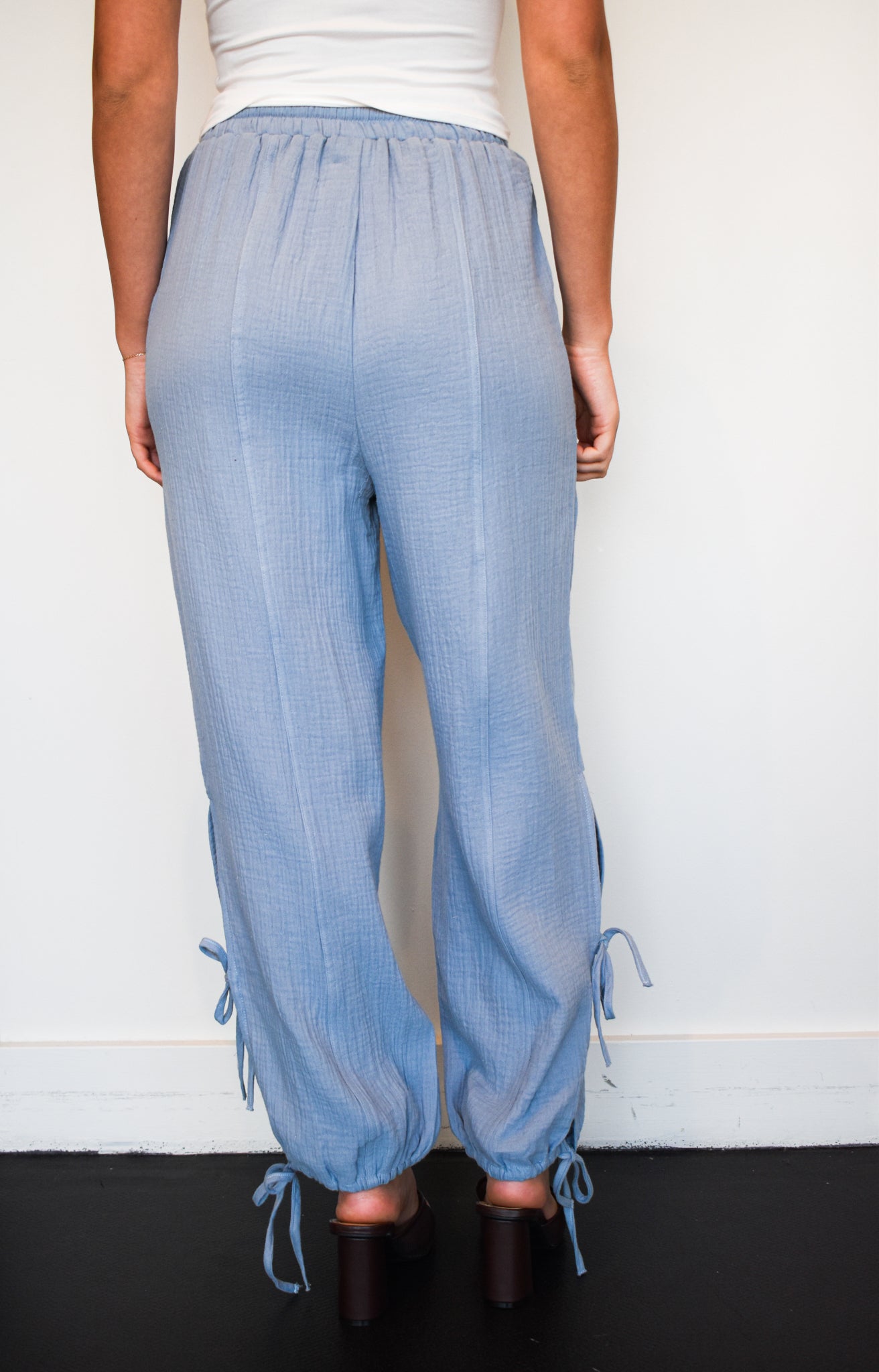 Tie Ankle Linen Pants- Denim-160 - BOTTOMS - OTHER-VERY J-[option4]-[option5]-[option6]-Leather & Lace Boutique Shop