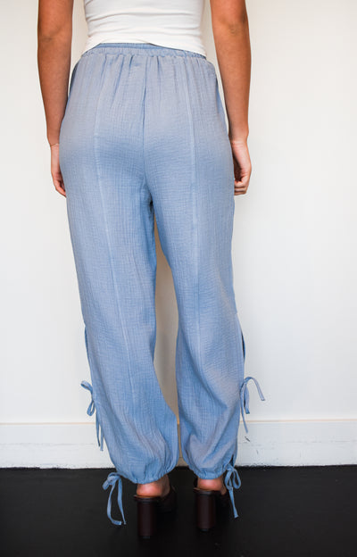 Tie Ankle Linen Pants- Denim-160 - BOTTOMS - OTHER-VERY J-[option4]-[option5]-[option6]-Leather & Lace Boutique Shop