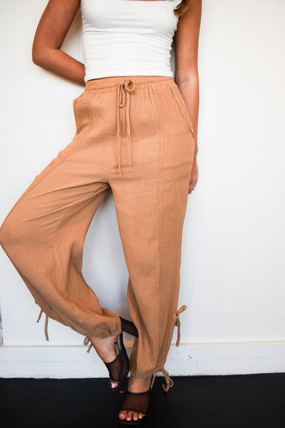 Tie Ankle Linen Pants- Taupe-160 - BOTTOMS - OTHER-VERY J-[option4]-[option5]-[option6]-Leather & Lace Boutique Shop
