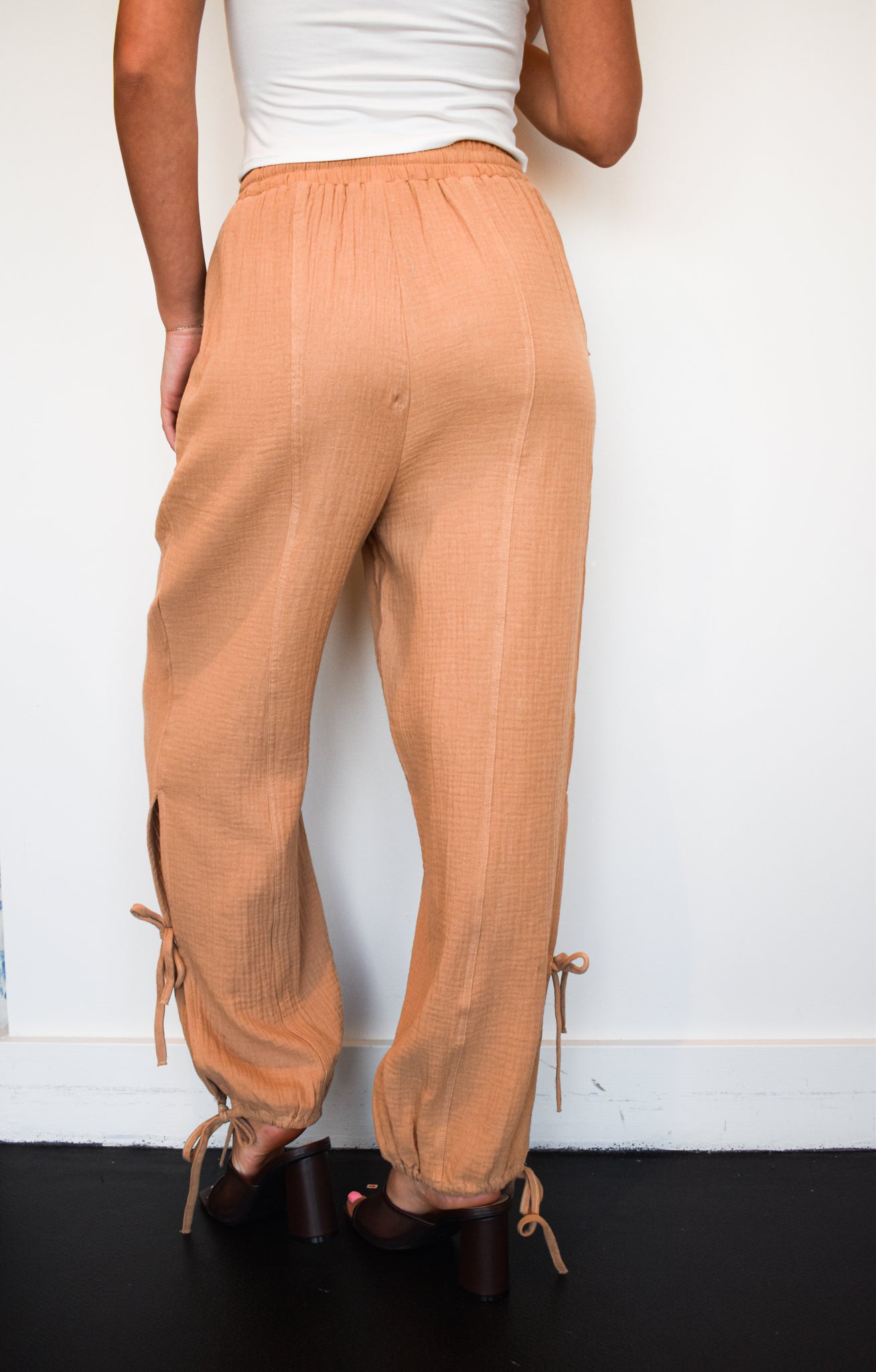 Tie Ankle Linen Pants- Taupe-160 - BOTTOMS - OTHER-VERY J-[option4]-[option5]-[option6]-Leather & Lace Boutique Shop