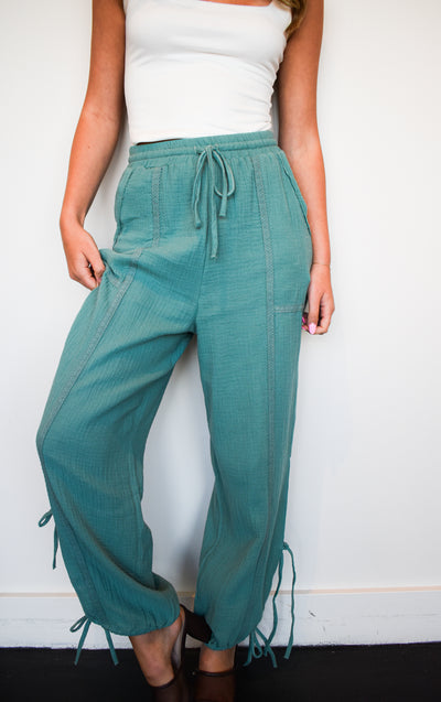 Tie Ankle Linen Pants- Sage-160 - BOTTOMS - OTHER-VERY J-[option4]-[option5]-[option6]-Leather & Lace Boutique Shop