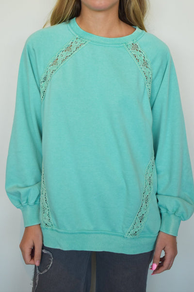 Peek-A-Boo Lace Long Sleeve- Mint-130 - TOPS - SWEATERS/SWEATSHIRTS-VERY J-[option4]-[option5]-[option6]-Leather & Lace Boutique Shop