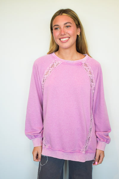 Peek-A-Boo Lace Long Sleeve- Orchid-130 - TOPS - SWEATERS/SWEATSHIRTS-VERY J-[option4]-[option5]-[option6]-Leather & Lace Boutique Shop