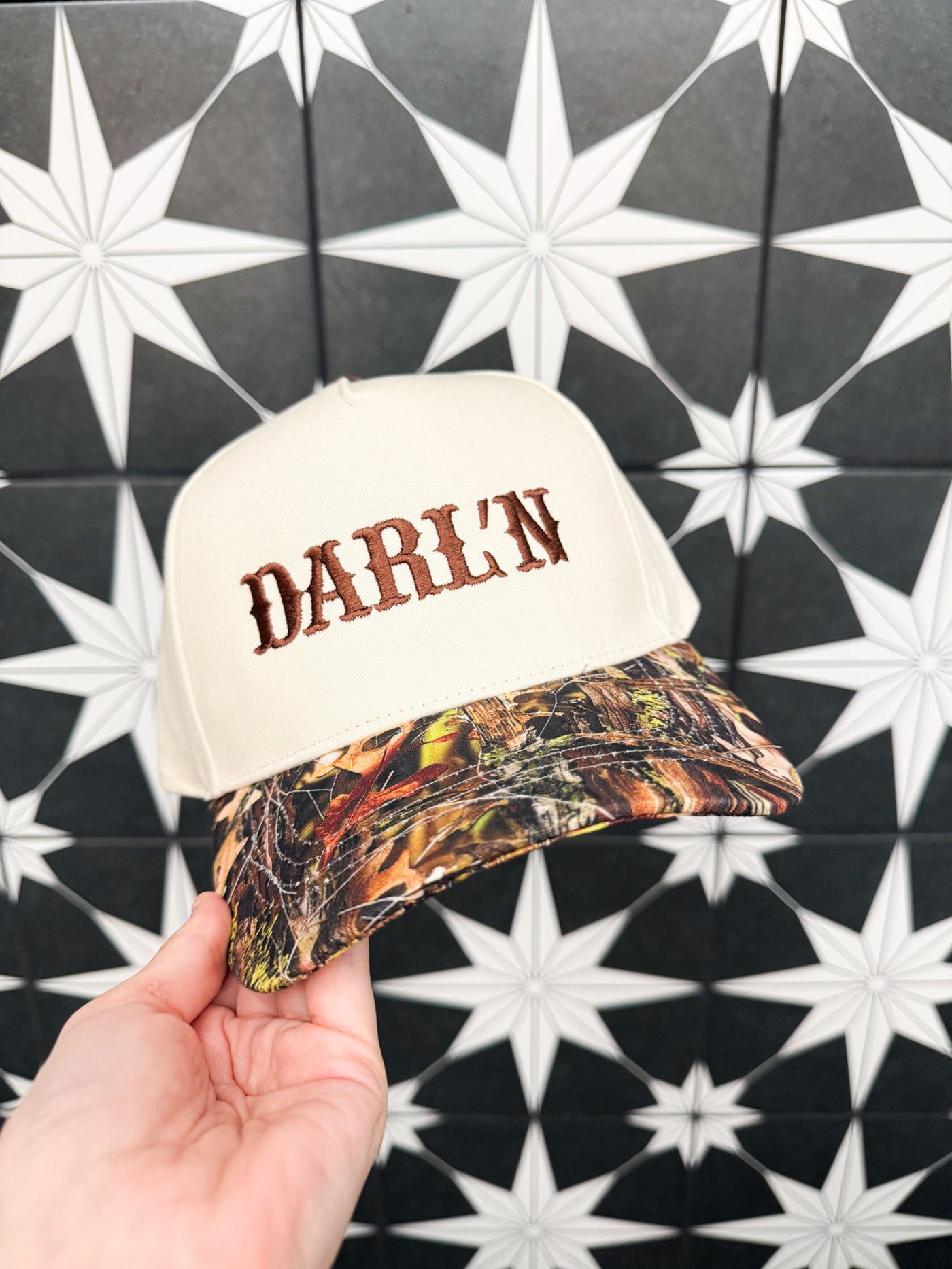 Darlin' Camo Trucker Hat-190 - ACCESSORIES - HATS/HEADWEAR-DAVID & YOUNG-[option4]-[option5]-[option6]-Leather & Lace Boutique Shop