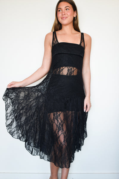 Sheer Lace Midi Dress-170 - DRESSES-CHINESE LAUNDRY-[option4]-[option5]-[option6]-Leather & Lace Boutique Shop