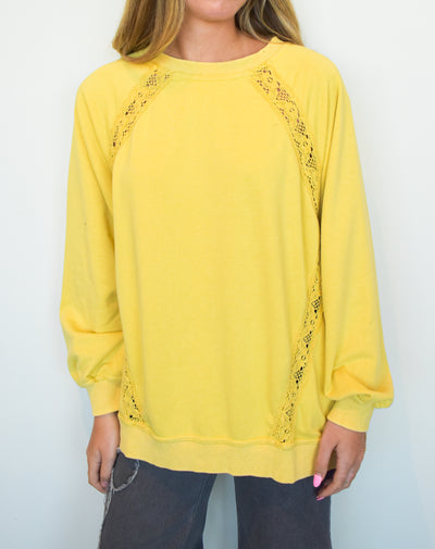 Peek-A-Boo Lace Long Sleeve- Yellow-130 - TOPS - SWEATERS/SWEATSHIRTS-VERY J-[option4]-[option5]-[option6]-Leather & Lace Boutique Shop