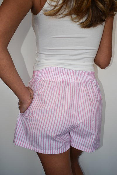 Striped High Rise Flowy Shorts- Pink-160 - BOTTOMS - OTHER-AMBIANCE-[option4]-[option5]-[option6]-Leather & Lace Boutique Shop