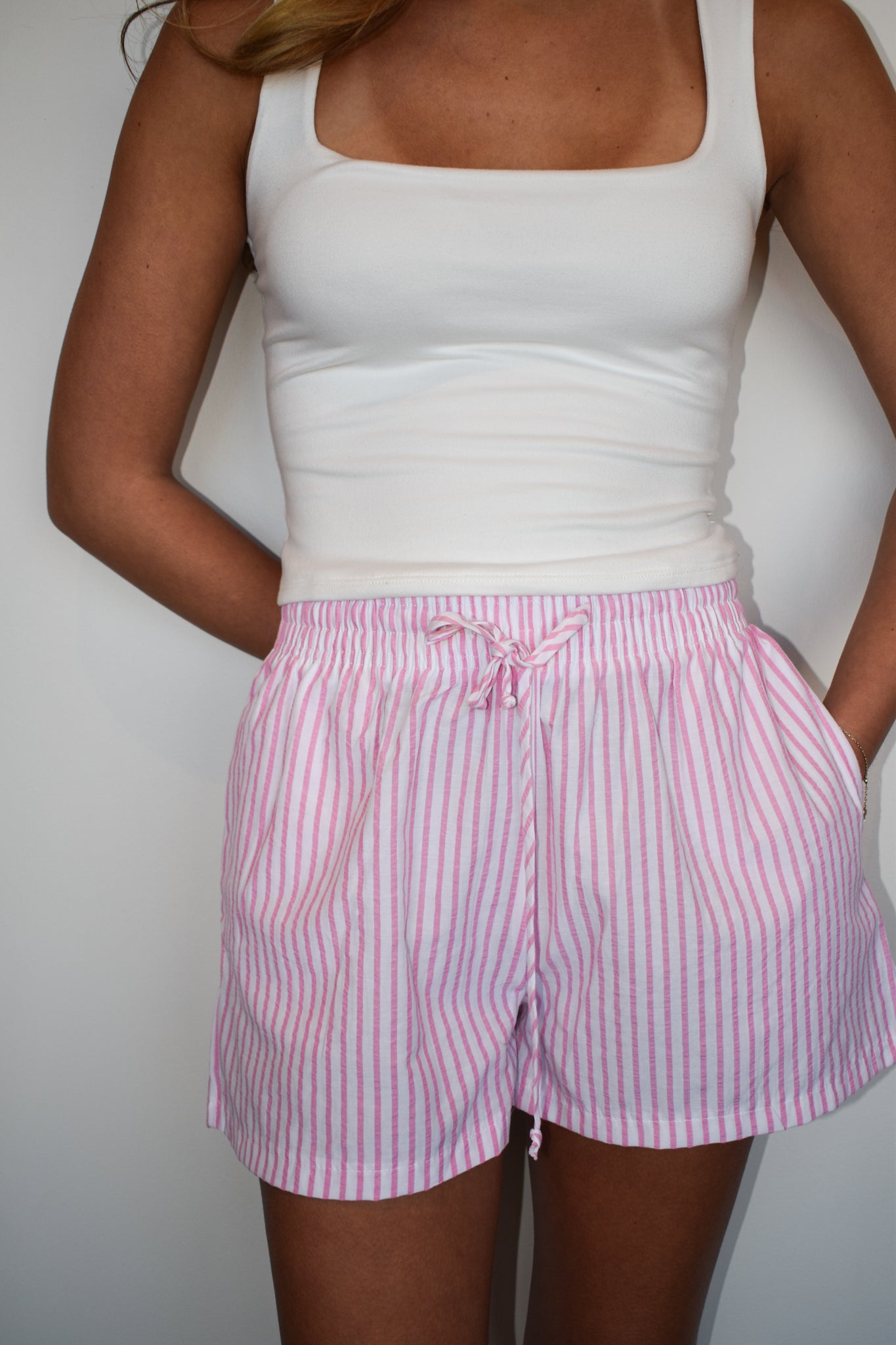 Striped High Rise Flowy Shorts- Pink-160 - BOTTOMS - OTHER-AMBIANCE-[option4]-[option5]-[option6]-Leather & Lace Boutique Shop