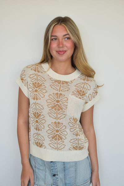 Floral Knit Sleeveless Sweater-100 - TOPS - SHORT SLEEVE/SLEEVELESS-EDGEMINE-[option4]-[option5]-[option6]-Leather & Lace Boutique Shop