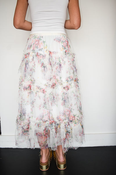 Floral Tulle Maxi Skirt- White-160 - BOTTOMS - OTHER-TABA-[option4]-[option5]-[option6]-Leather & Lace Boutique Shop