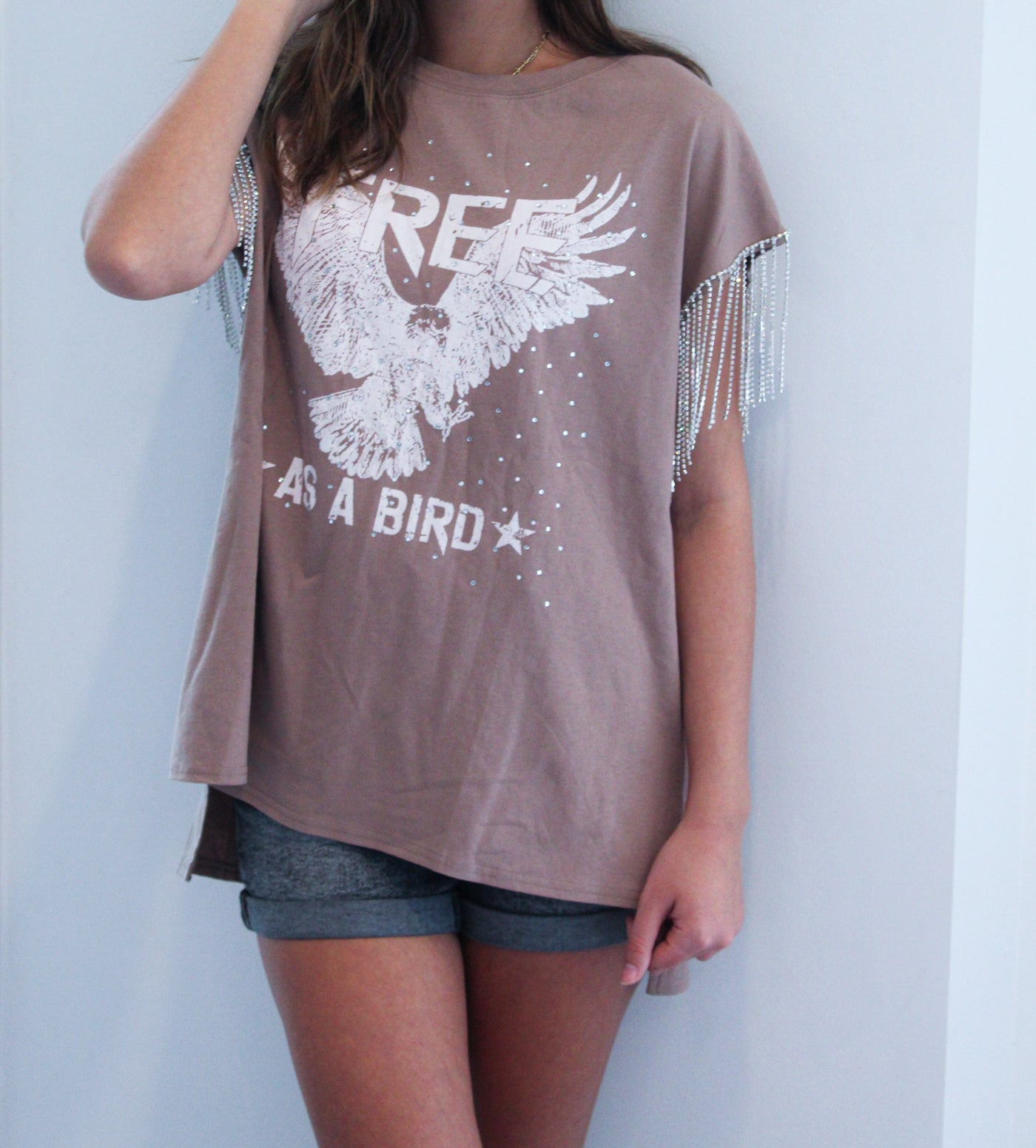 Free As A Bird Fringe Tee-100 - TOPS - SHORT SLEEVE/SLEEVELESS-FANTASTIC FAWN-[option4]-[option5]-[option6]-Leather & Lace Boutique Shop