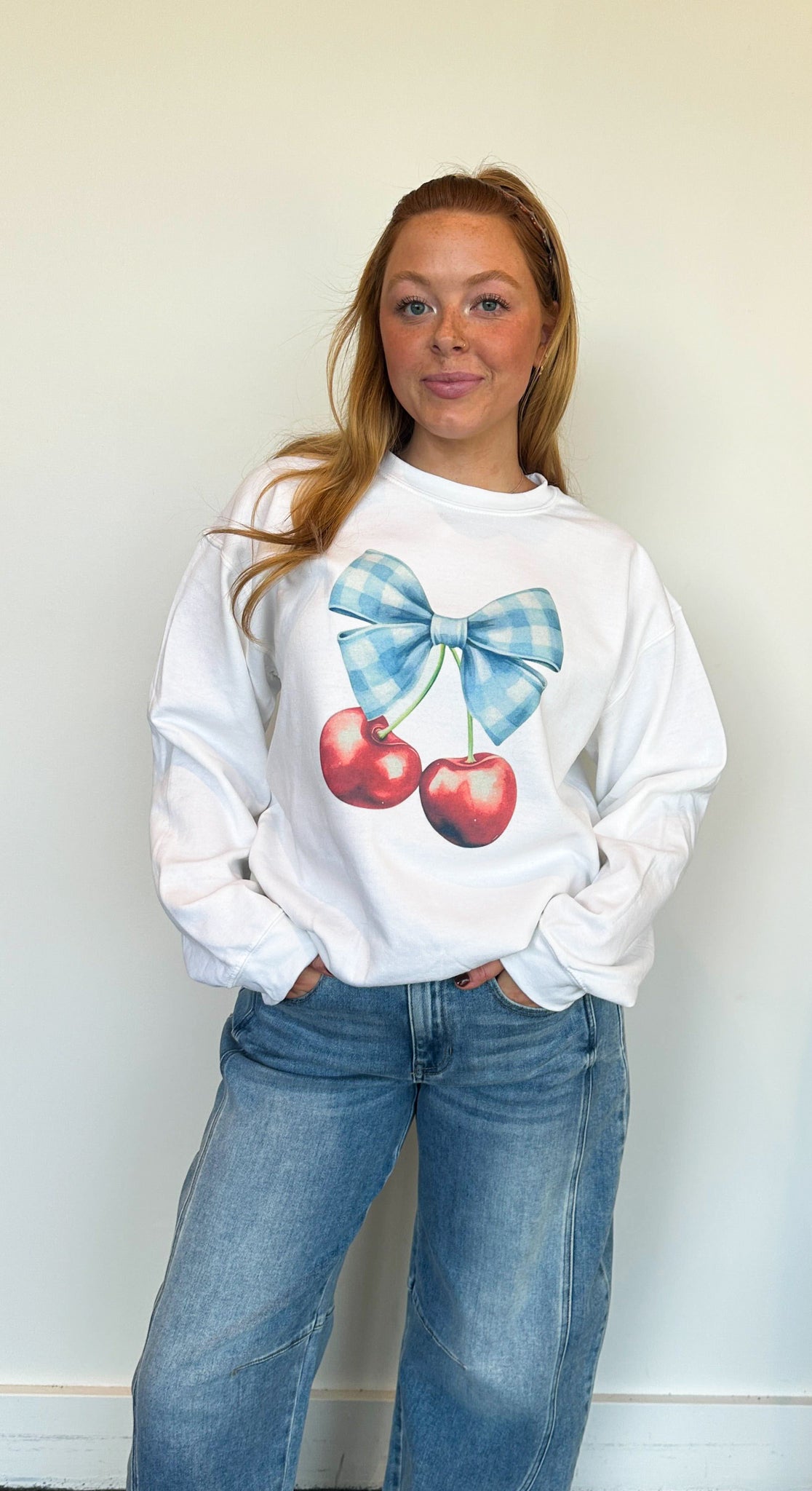 Picking Cherries Graphic Sweatshirt-135 - DEMAND GRAPHIC-LEATHER & LACE-[option4]-[option5]-[option6]-Leather & Lace Boutique Shop