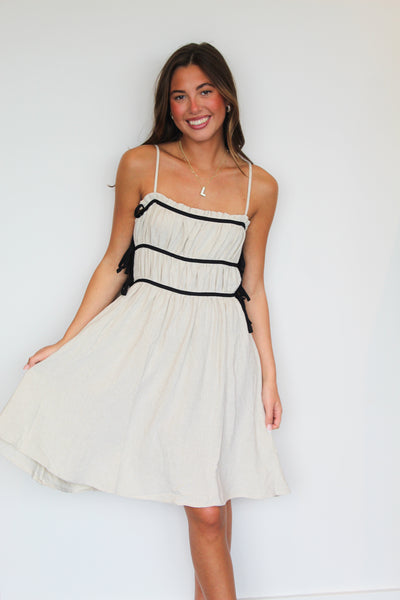 Linen Side Tie Dress-170 - DRESSES / ROMPERS / SETS-VEVERET-[option4]-[option5]-[option6]-Leather & Lace Boutique Shop