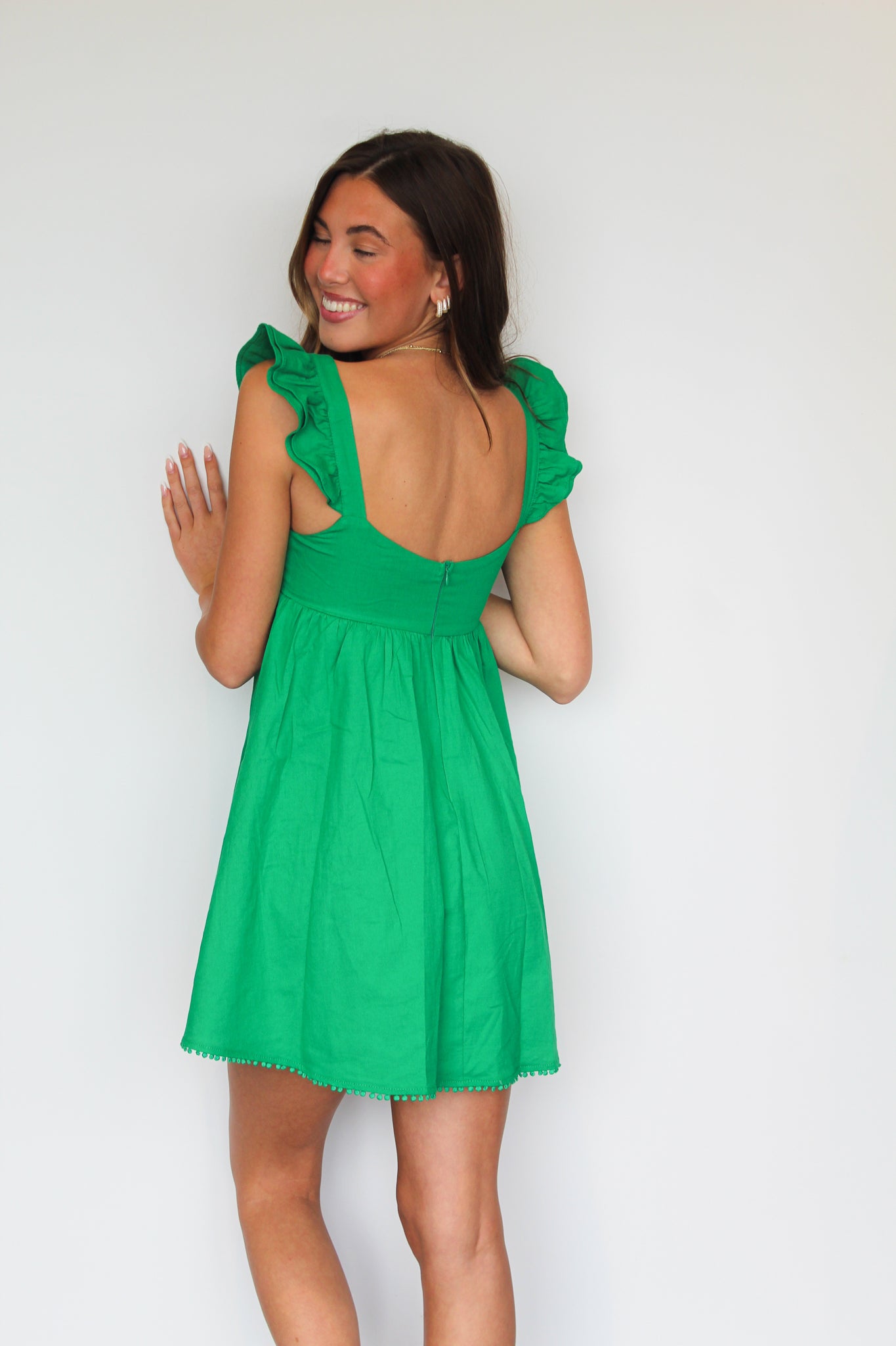 Square Neck Green Mini Dress-170 - DRESSES / ROMPERS / SETS-THE VINTAGE SHOP-[option4]-[option5]-[option6]-Leather & Lace Boutique Shop