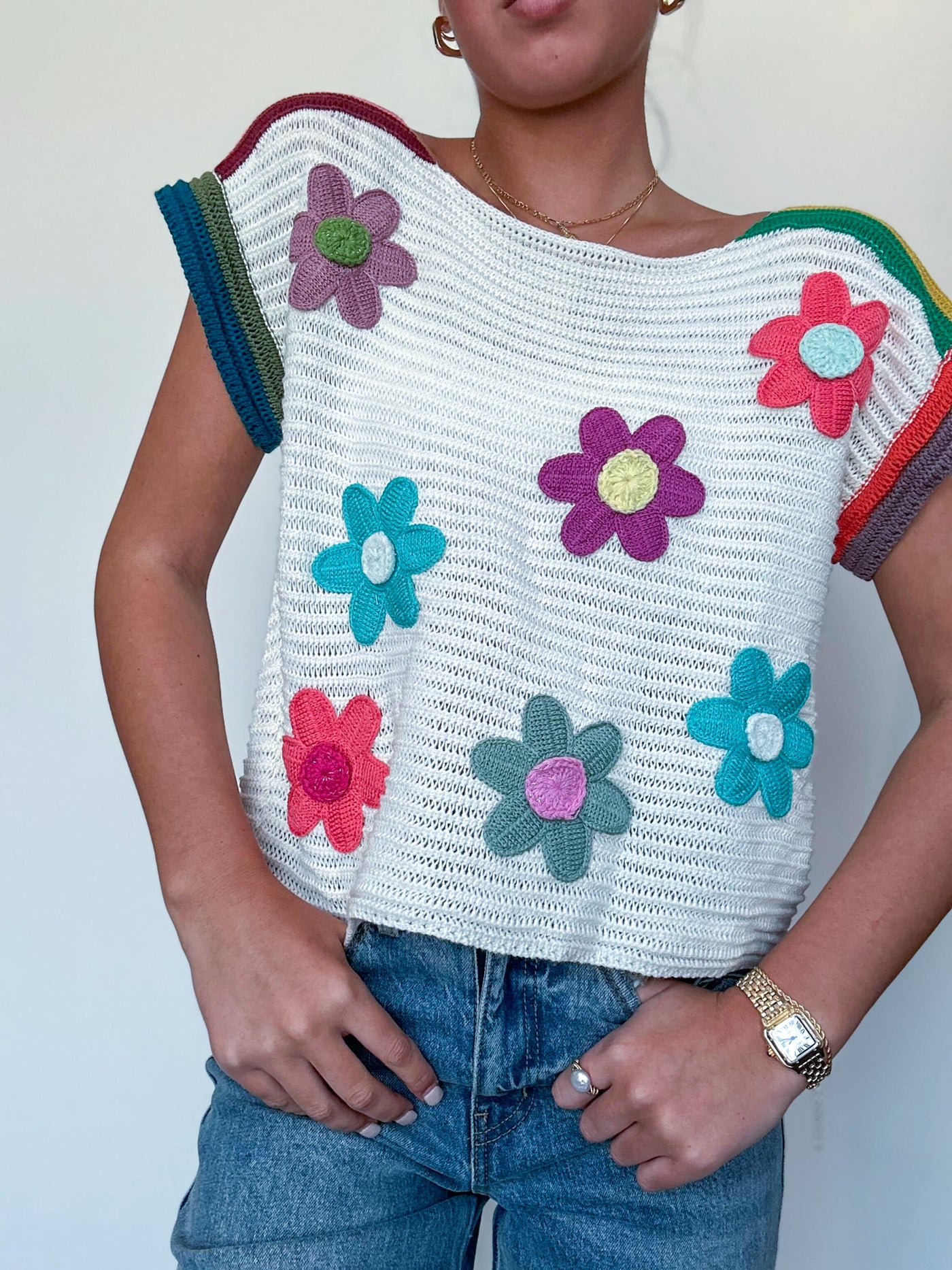 Daisy Multicolor Sweater Top-100 - TOPS - SHORT SLEEVE/SLEEVELESS-JNNA-[option4]-[option5]-[option6]-Leather & Lace Boutique Shop