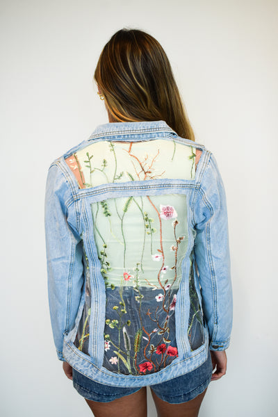 Sheer Floral Denim Jacket-140 - TOPS - LAYERS/OUTERWEAR-DAVI & DANI-[option4]-[option5]-[option6]-Leather & Lace Boutique Shop