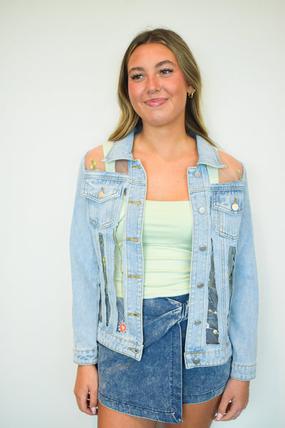 Sheer Floral Denim Jacket-140 - TOPS - LAYERS/OUTERWEAR-DAVI & DANI-[option4]-[option5]-[option6]-Leather & Lace Boutique Shop