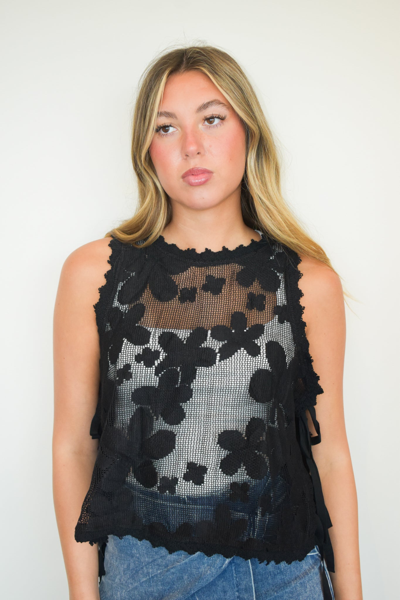 Scalloped Floral Knit Tank-100 - TOPS - SHORT SLEEVE/SLEEVELESS-EN MERCI-[option4]-[option5]-[option6]-Leather & Lace Boutique Shop
