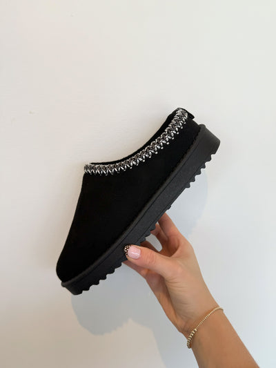Annis Fur Lined Slides- Black