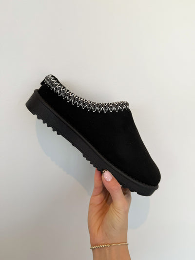 Annis Fur Lined Slides- Black