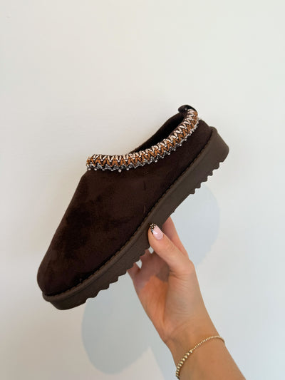 Annis Fur Lined Slides- Chocolate
