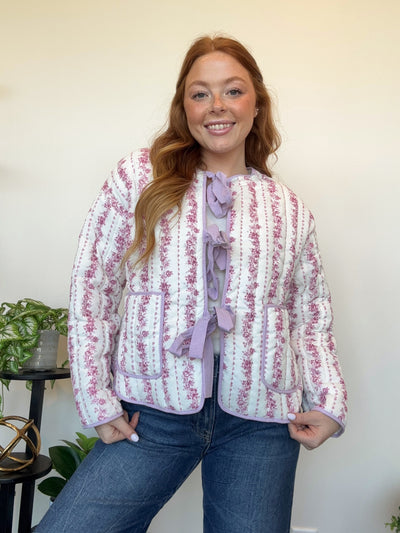 Floral Quilted Bow Jacket- Pink