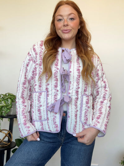 Floral Quilted Bow Jacket- Pink