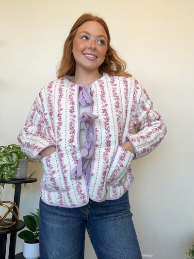 Floral Quilted Bow Jacket- Pink