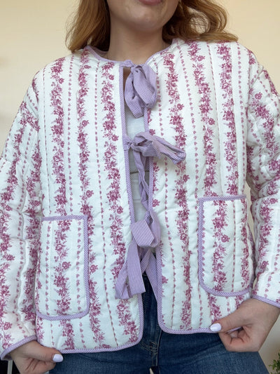 Floral Quilted Bow Jacket- Pink