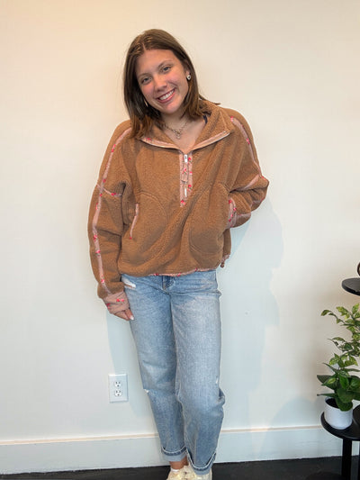Floral Trim Sherpa Quarter Zip