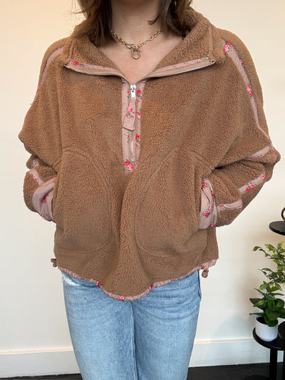 Floral Trim Sherpa Quarter Zip